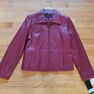 New Pritti By Kristin Blake Red Leather Zipup Jacket Womens Size Small